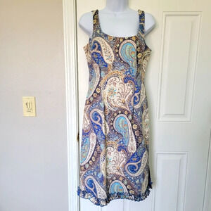 Citrine Canada Blue Cream Paisley Ruffle Hem Sleeveless Dress Lined Wedding Sz 6